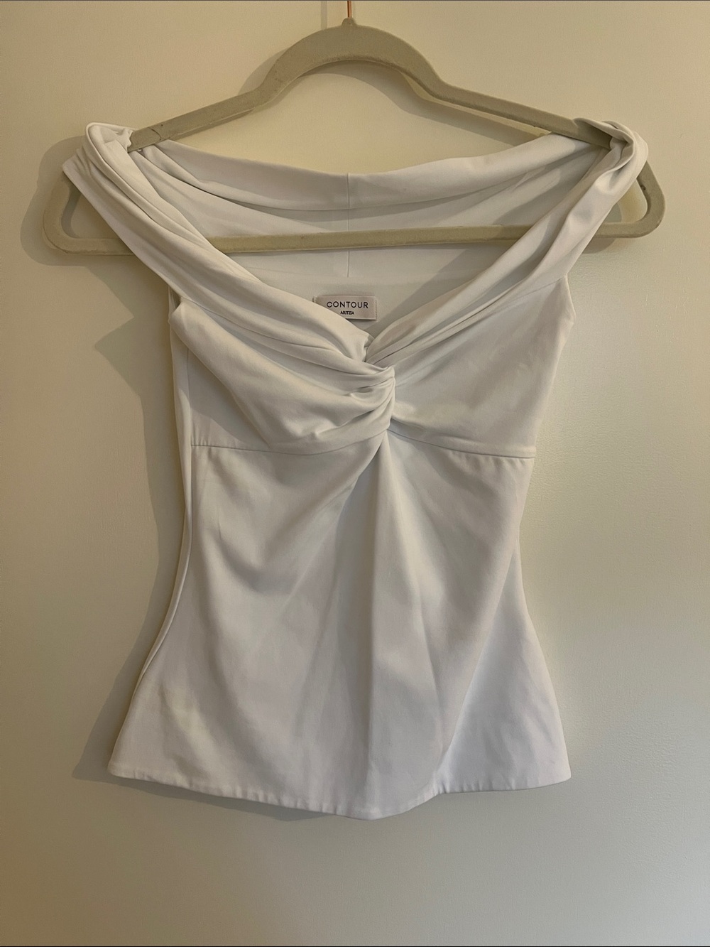 Aritzia White Twist-Front Off-Shoulder Tank